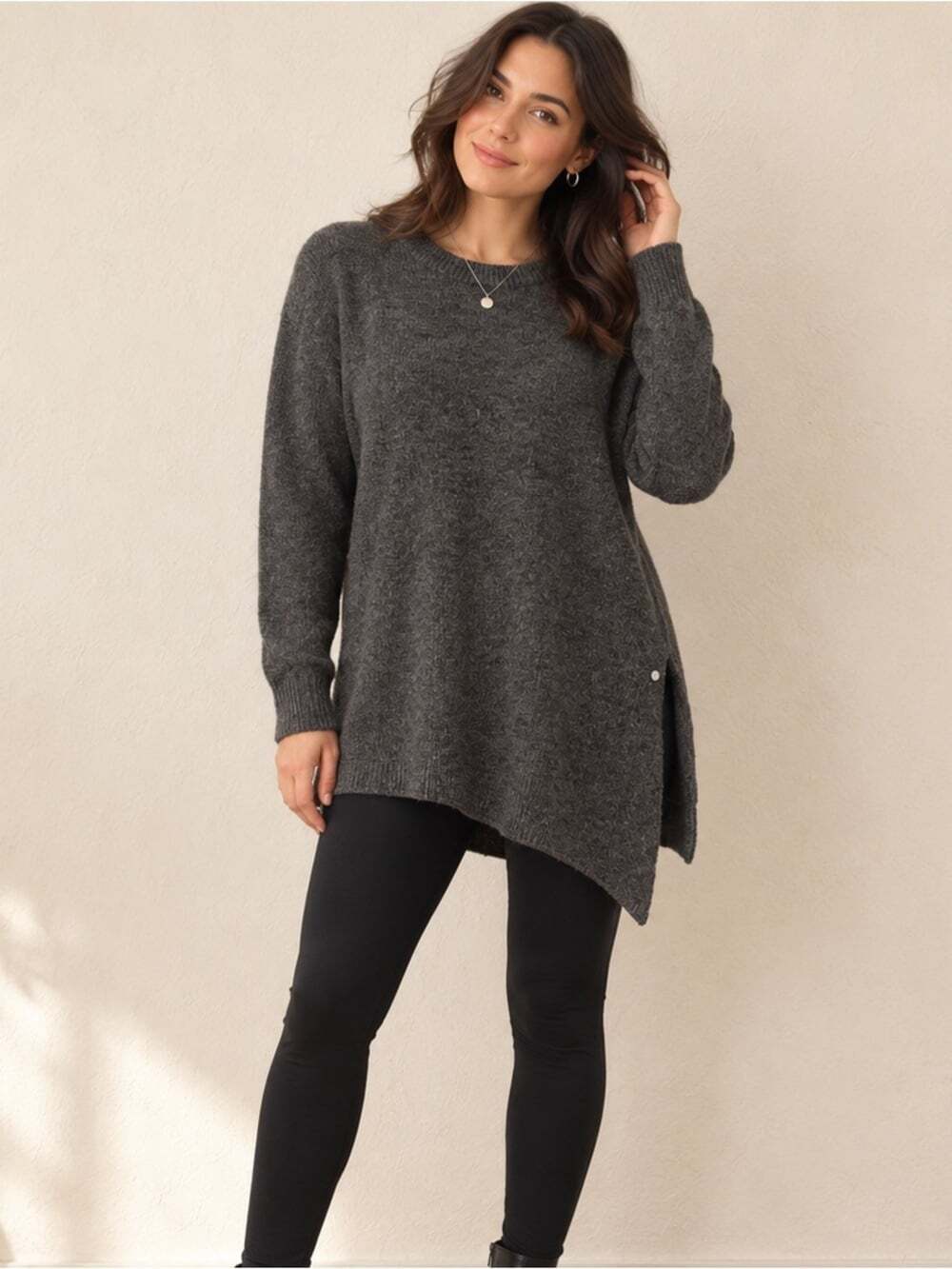 Orb Charcoal Grey Asymmetrical Hem Tunic Sweater Artsy Neutralcore Elevated XL